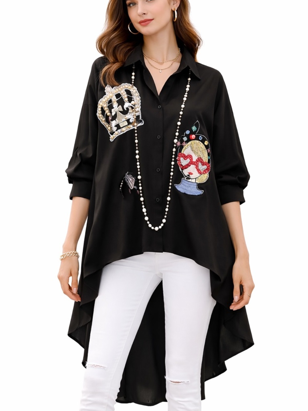 Fabulous Crystal Beaded Oversized Asymmetrical Top - Picture 3 of 14